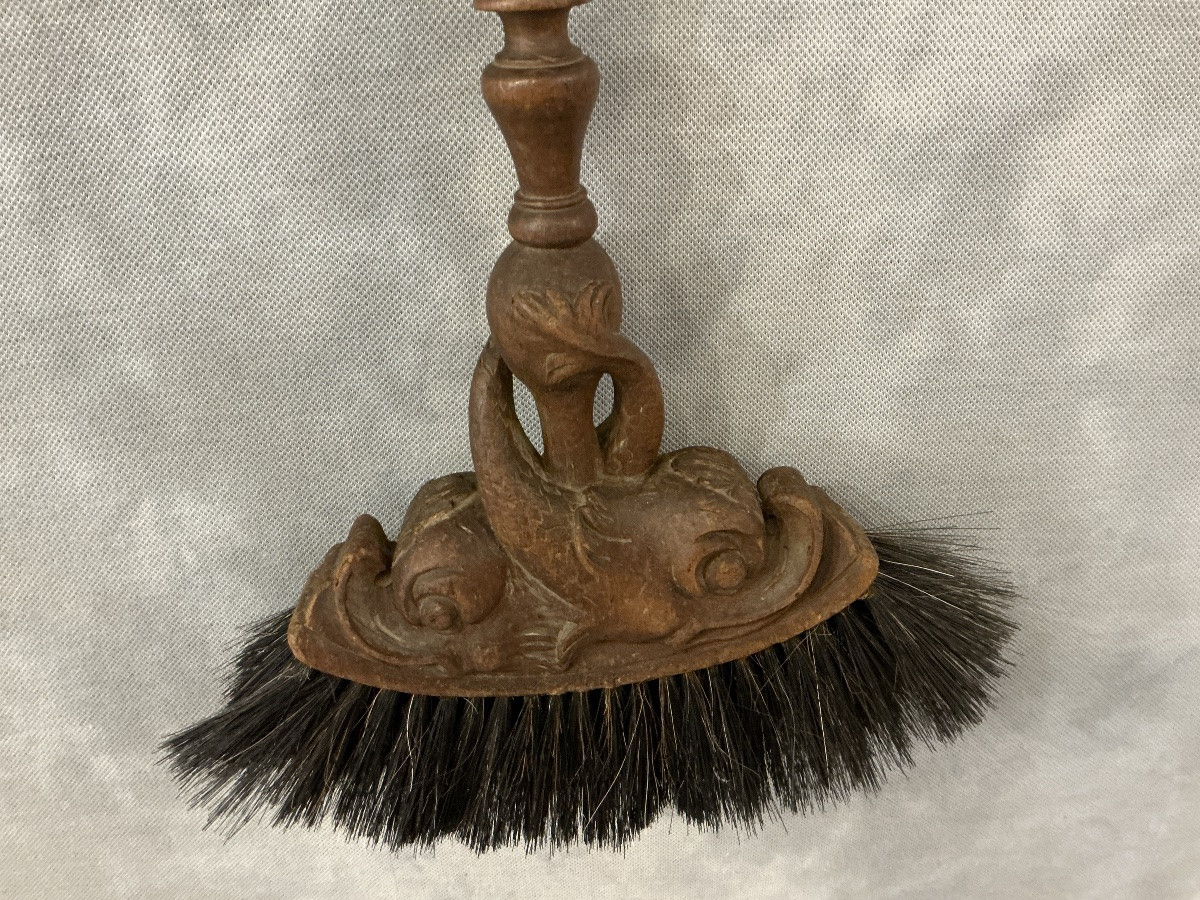 Balayette de cheminée ancienne en chêne sculpté d’époque  19 ème -photo-4