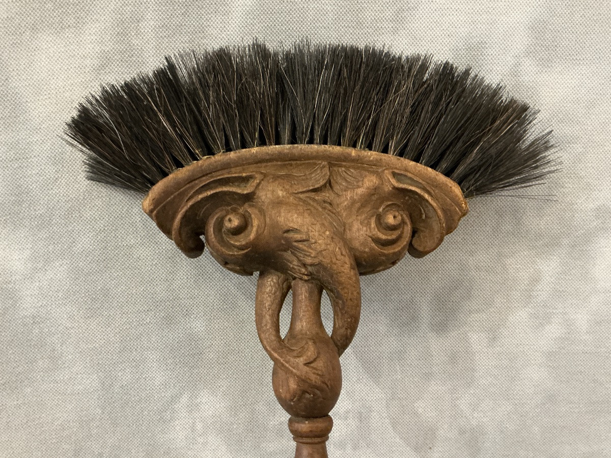 Balayette de cheminée ancienne en chêne sculpté d’époque  19 ème -photo-7