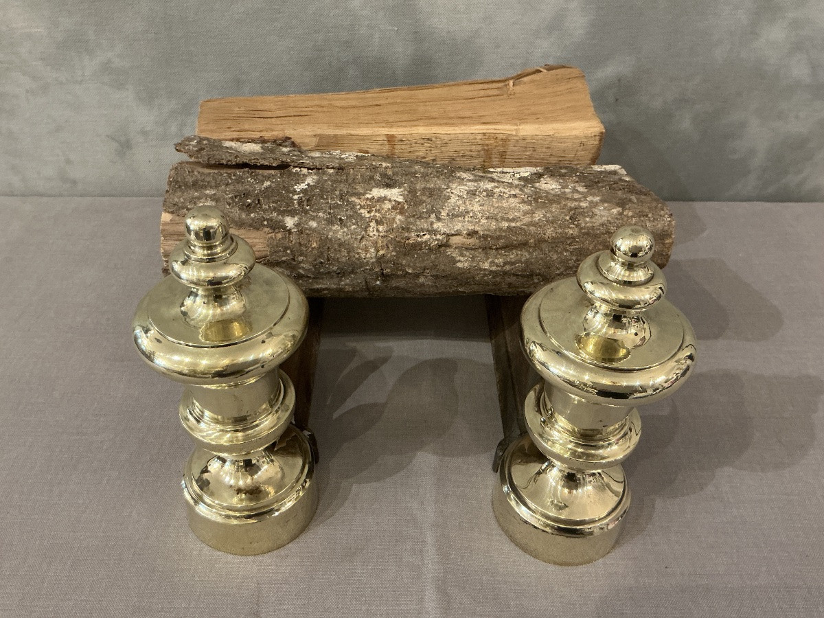 Paire de chenets anciens en fonte et laiton d’époque 19 ème -photo-2