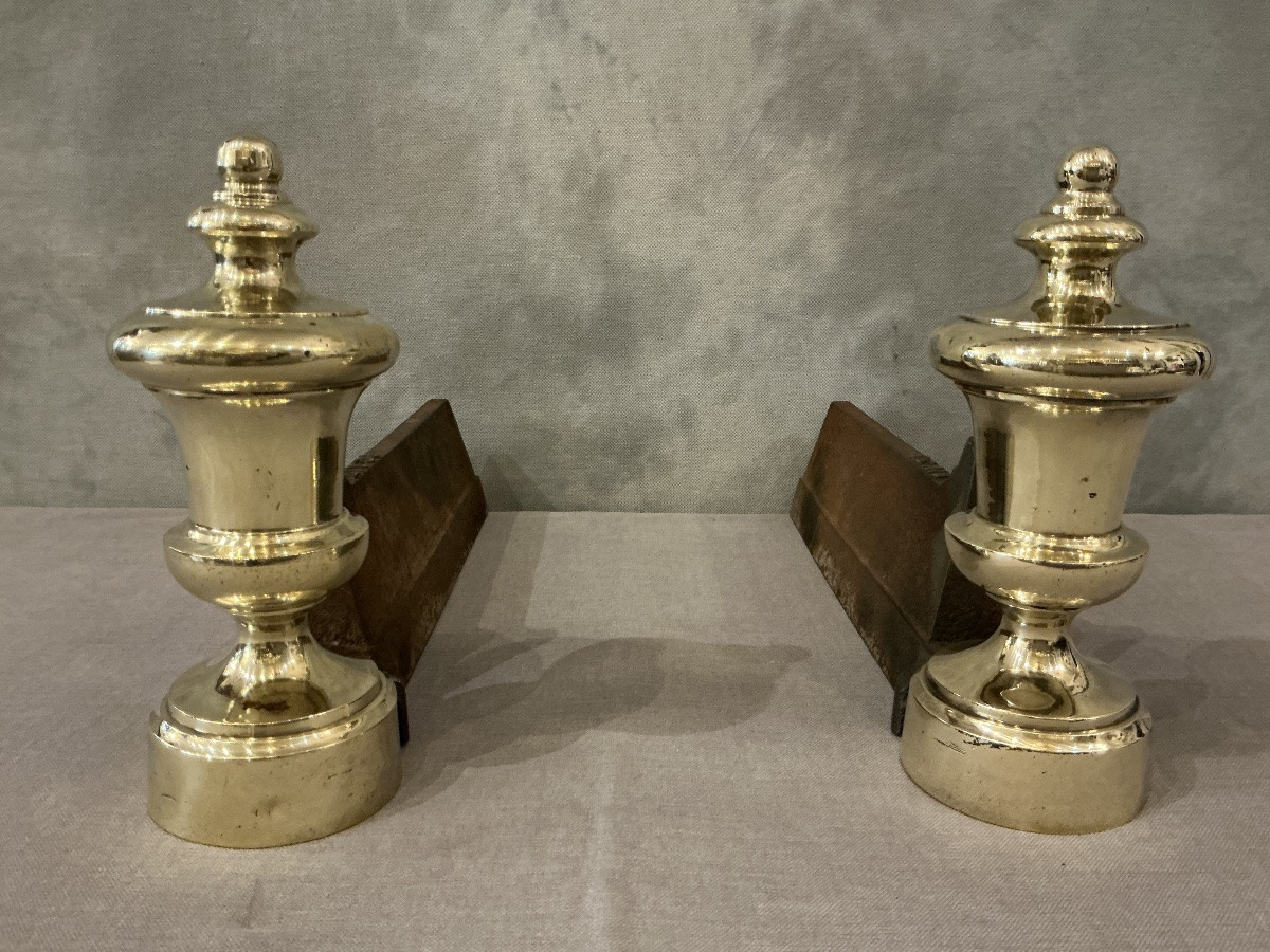 Paire de chenets anciens en fonte et laiton d’époque 19 ème -photo-3