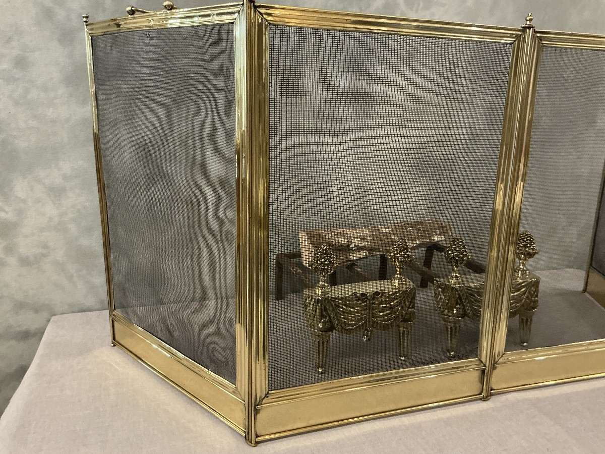 Antique Brass Fireplace Screen From The 19th Century, Charles X Period -photo-2