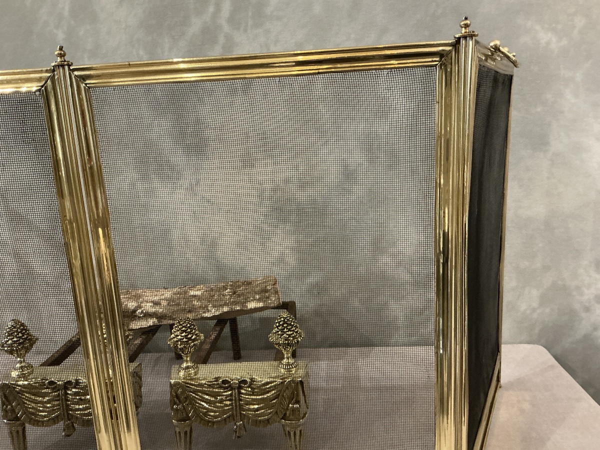 Antique Brass Fireplace Screen From The 19th Century, Charles X Period -photo-3