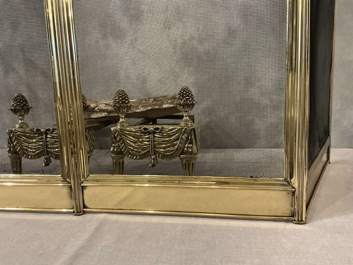 Antique Brass Fireplace Screen From The 19th Century, Charles X Period -photo-4
