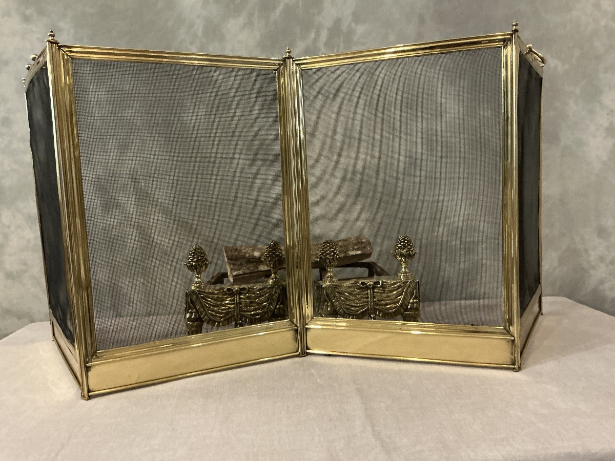 Antique Brass Fireplace Screen From The 19th Century, Charles X Period -photo-1