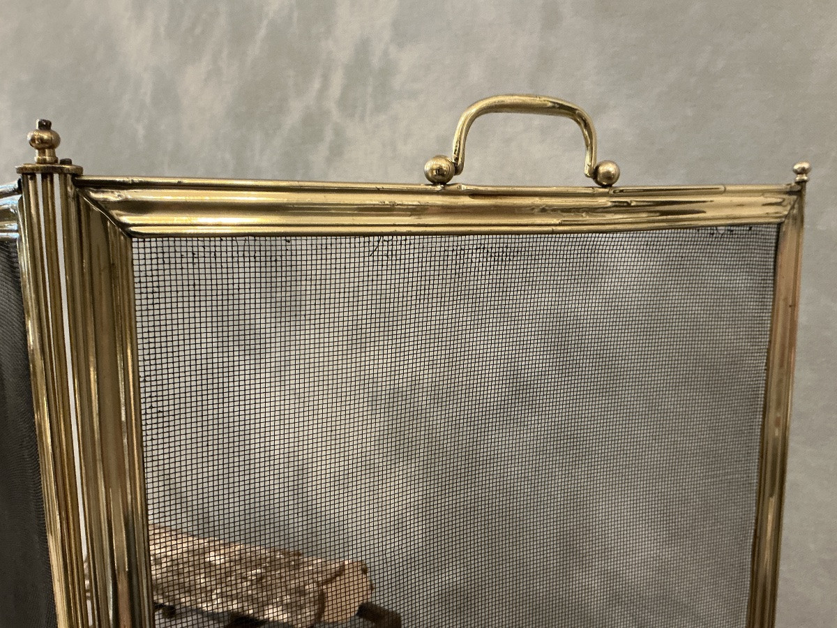 Antique Brass Fireplace Screen From The 19th Century, Charles X Period -photo-2
