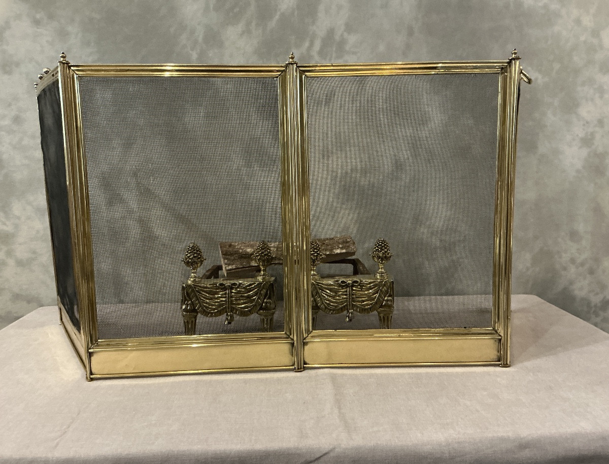 Antique Brass Fireplace Screen From The 19th Century, Charles X Period 