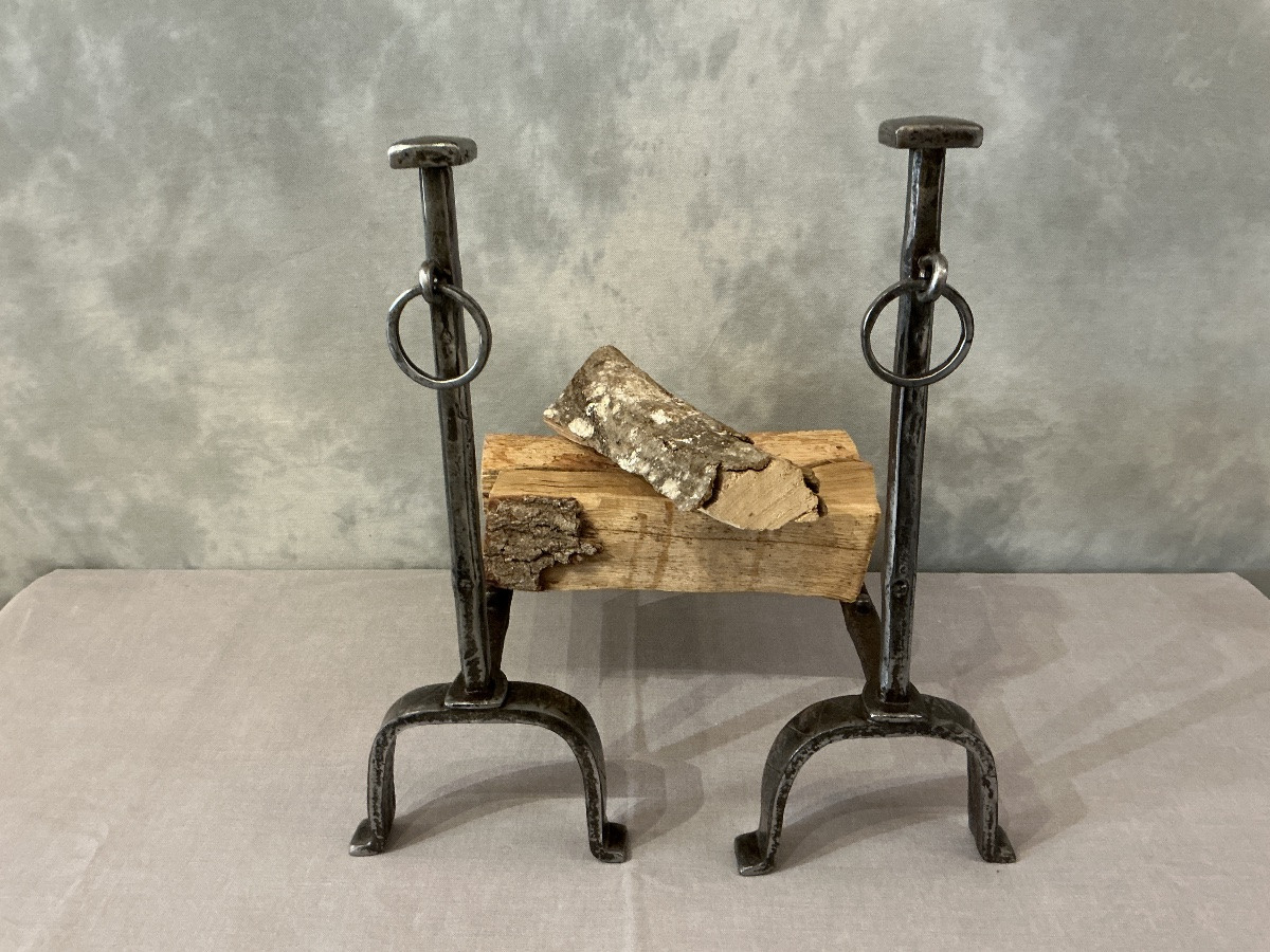 Paire de chenets anciens en fer forgé d’époque 18 ème -photo-2