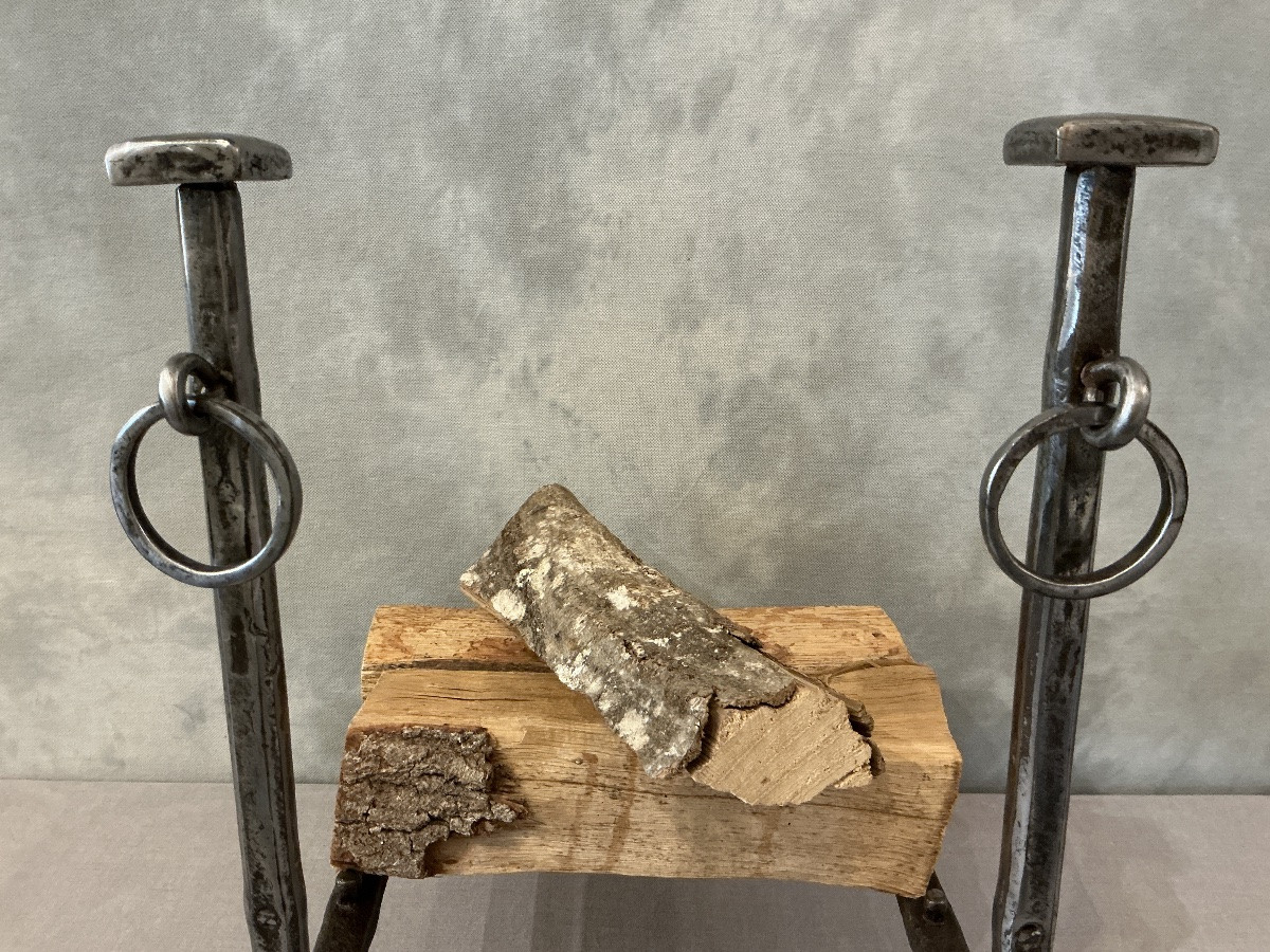 Paire de chenets anciens en fer forgé d’époque 18 ème -photo-3