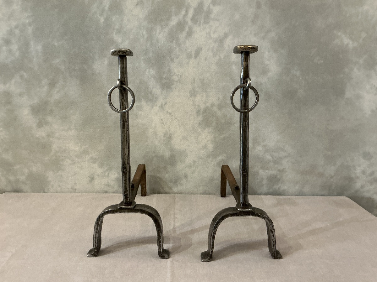 Paire de chenets anciens en fer forgé d’époque 18 ème -photo-1