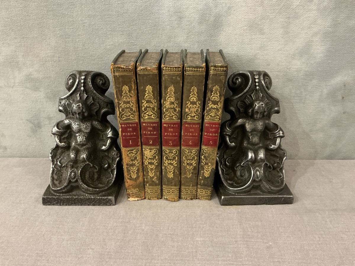 Paire de serres livres anciens en fonte d’époque 19 ème -photo-2