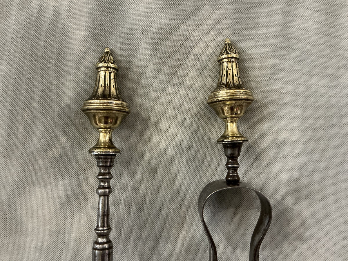 Grand ensemble d’une pelle et d’une pince en fer et bronze d’époque 19 ème -photo-4