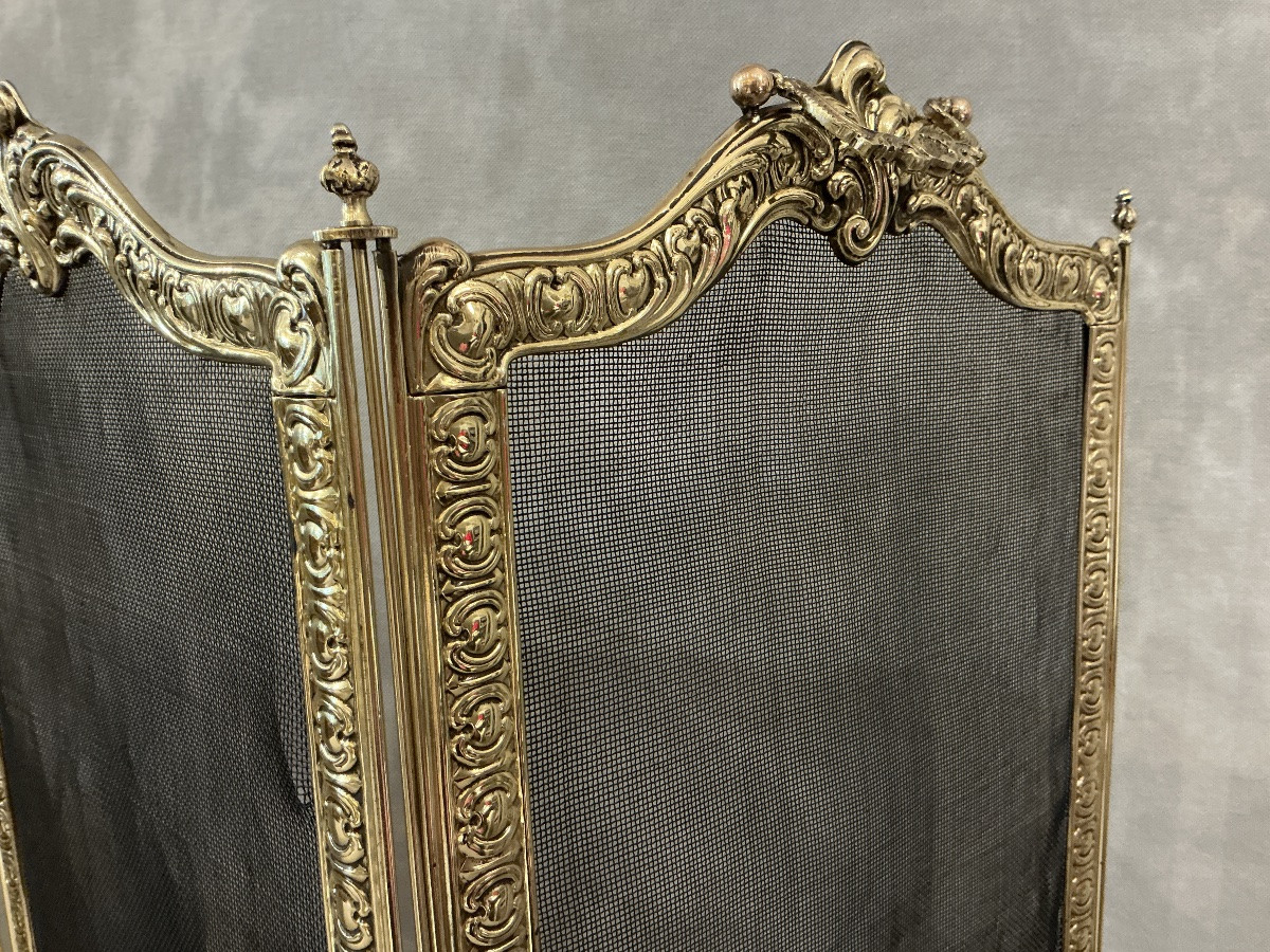 Pare feu de cheminée ancien en laiton pressé d’époque 19 ème -photo-2