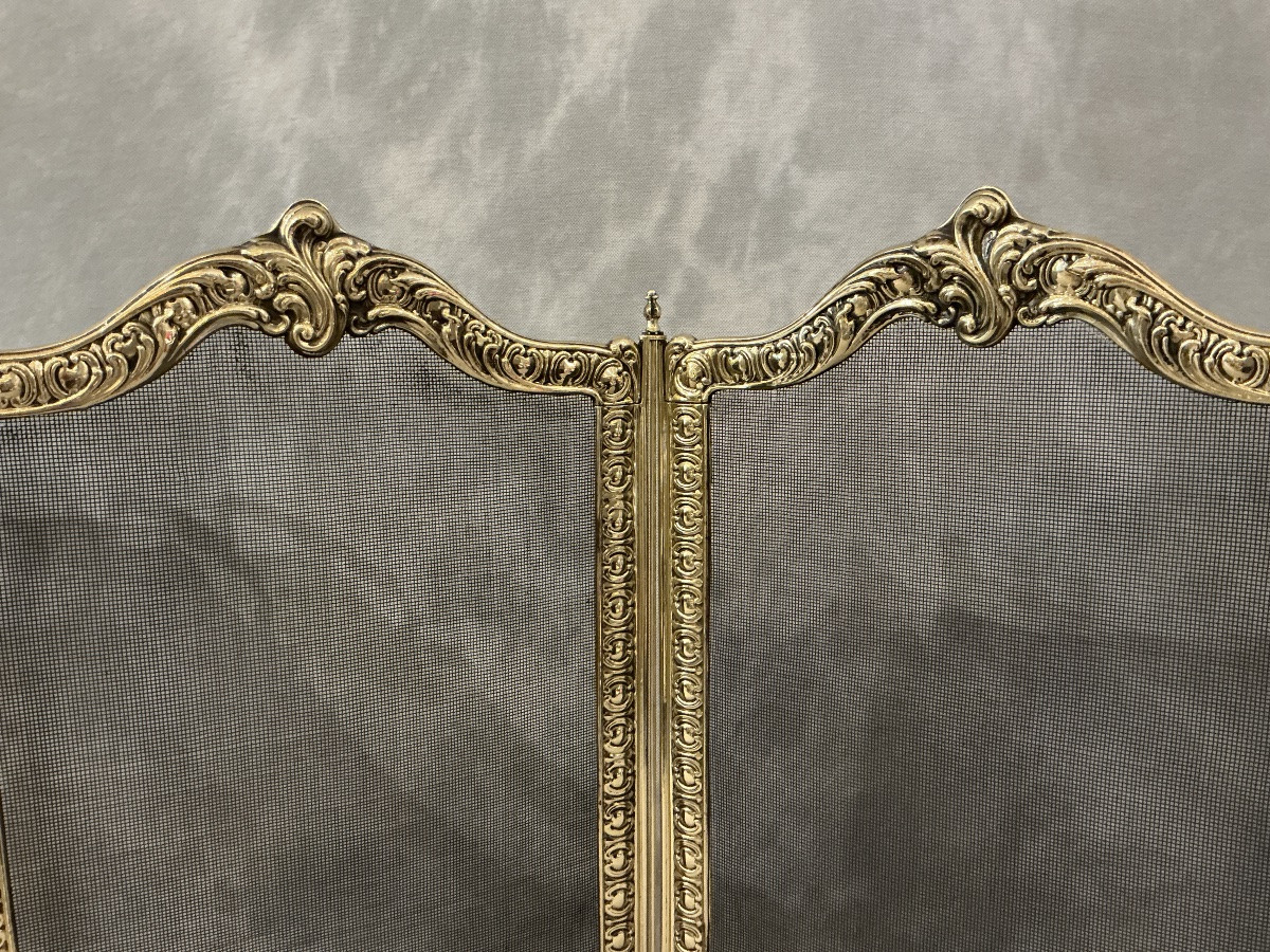 Pare feu de cheminée ancien en laiton pressé d’époque 19 ème -photo-3