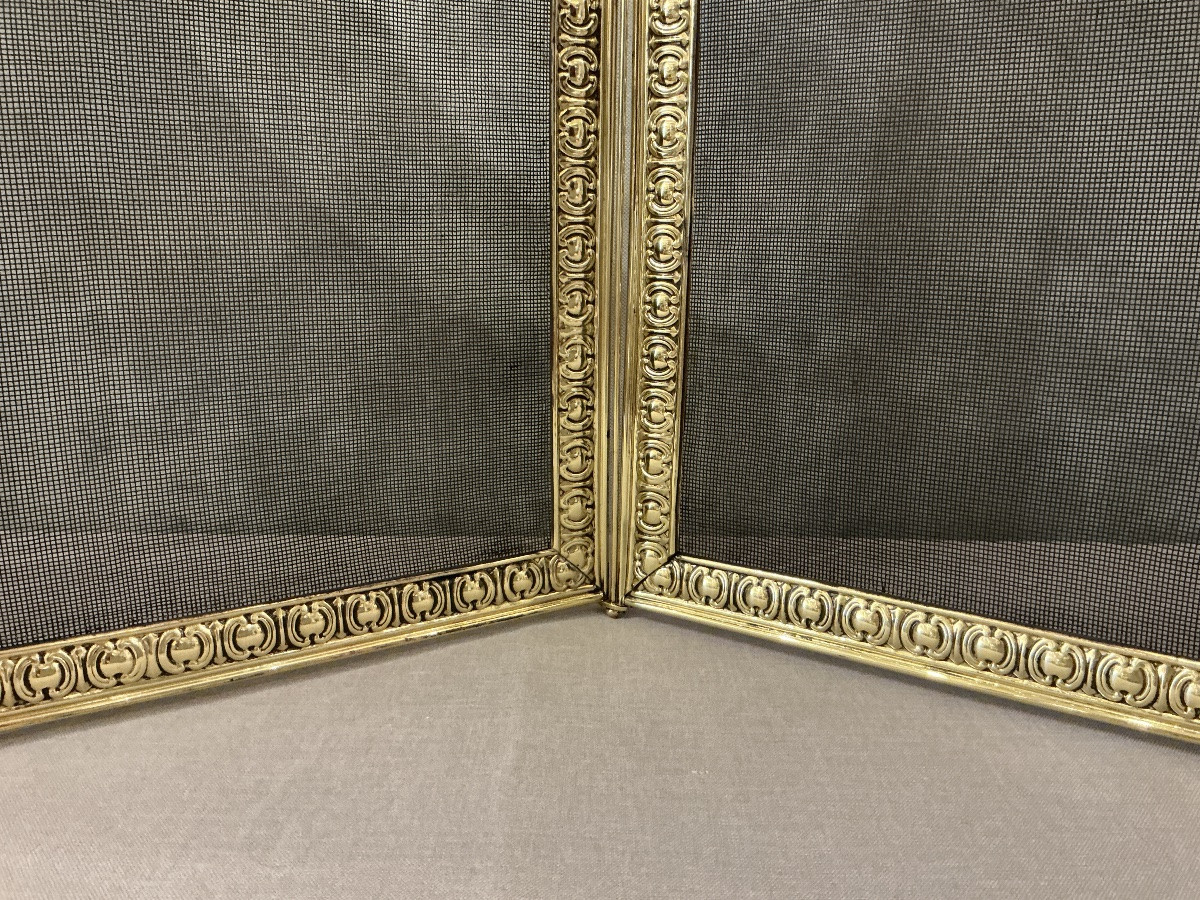 Pare feu de cheminée ancien en laiton pressé d’époque 19 ème -photo-4