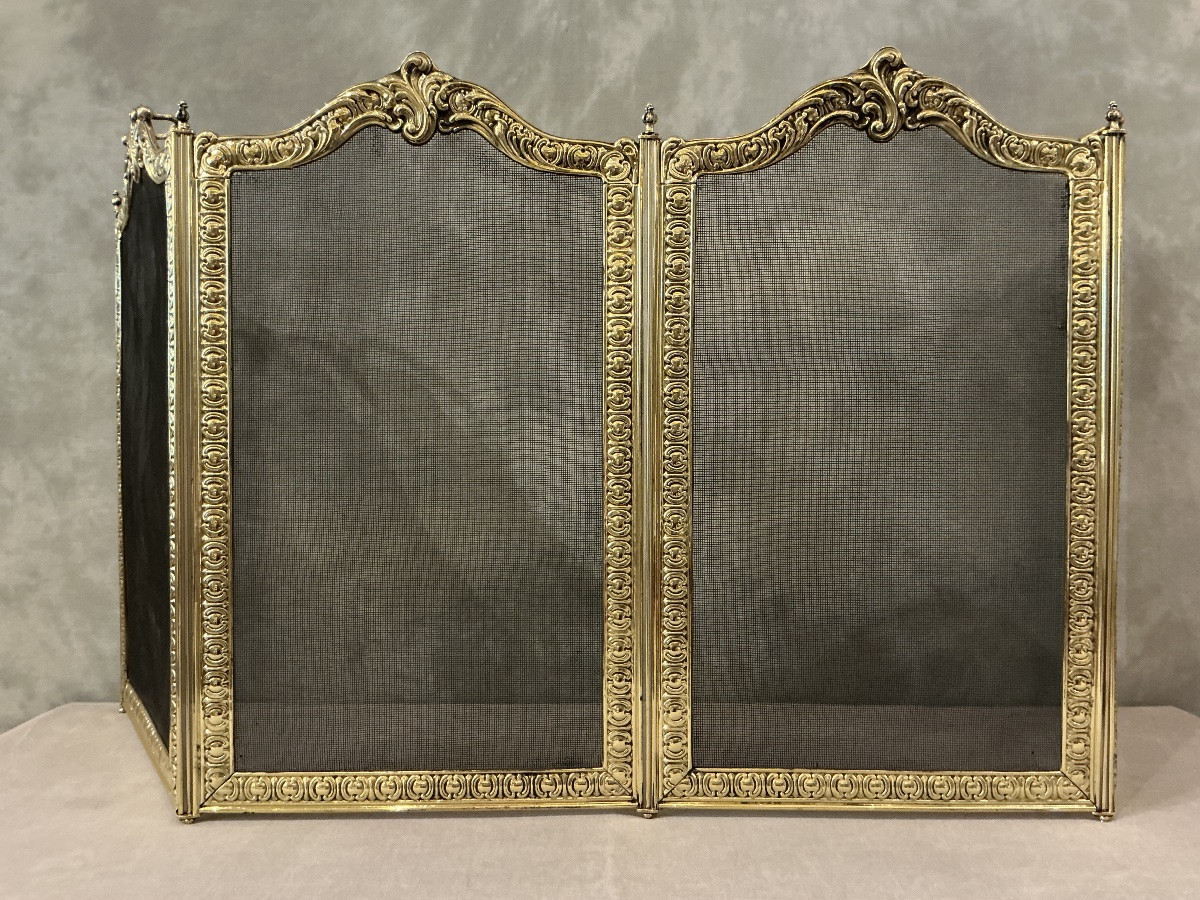 Pare feu de cheminée ancien en laiton pressé d’époque 19 ème -photo-2