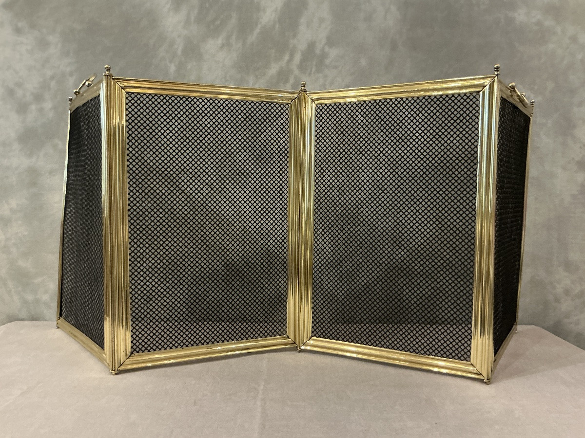 Antique Brass Fireplace Screen From The 19th Century -photo-2