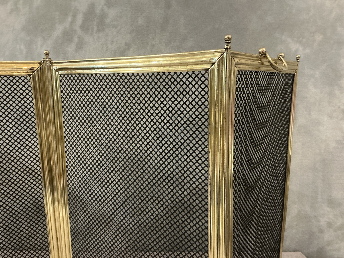 Antique Brass Fireplace Screen From The 19th Century -photo-3