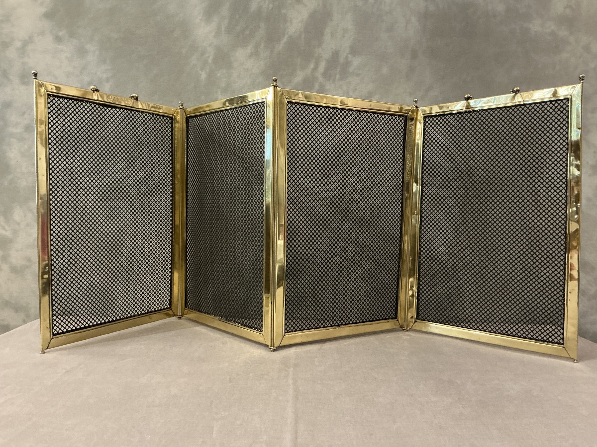 Antique Brass Fireplace Screen From The 19th Century -photo-1