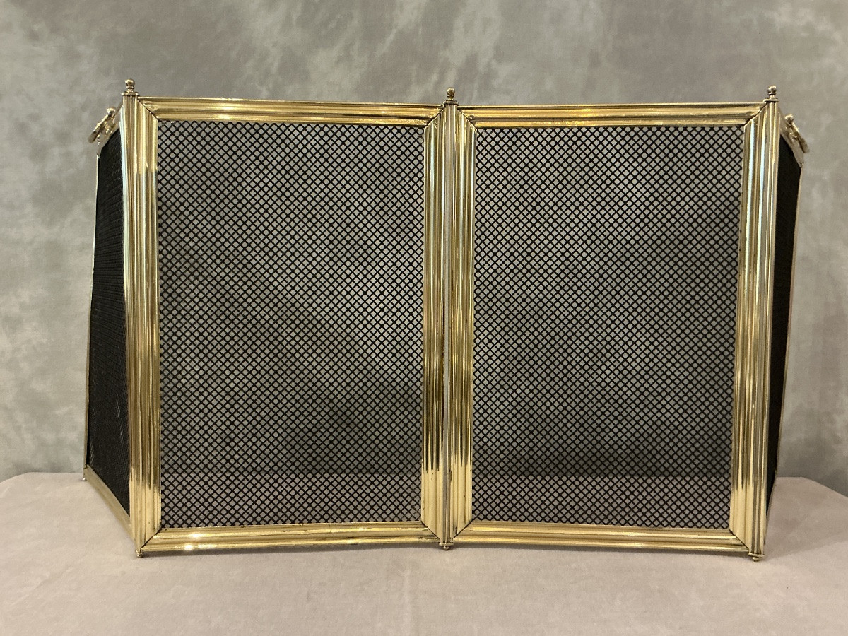 Antique Brass Fireplace Screen From The 19th Century 