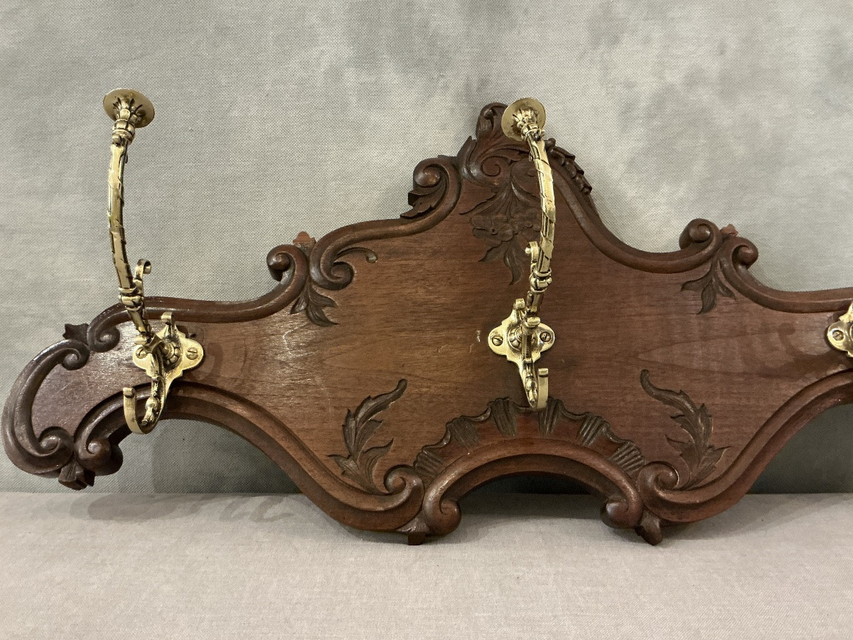 Coat Rack, Wooden Hooks From The Late 19th Century In Bronze. -photo-2