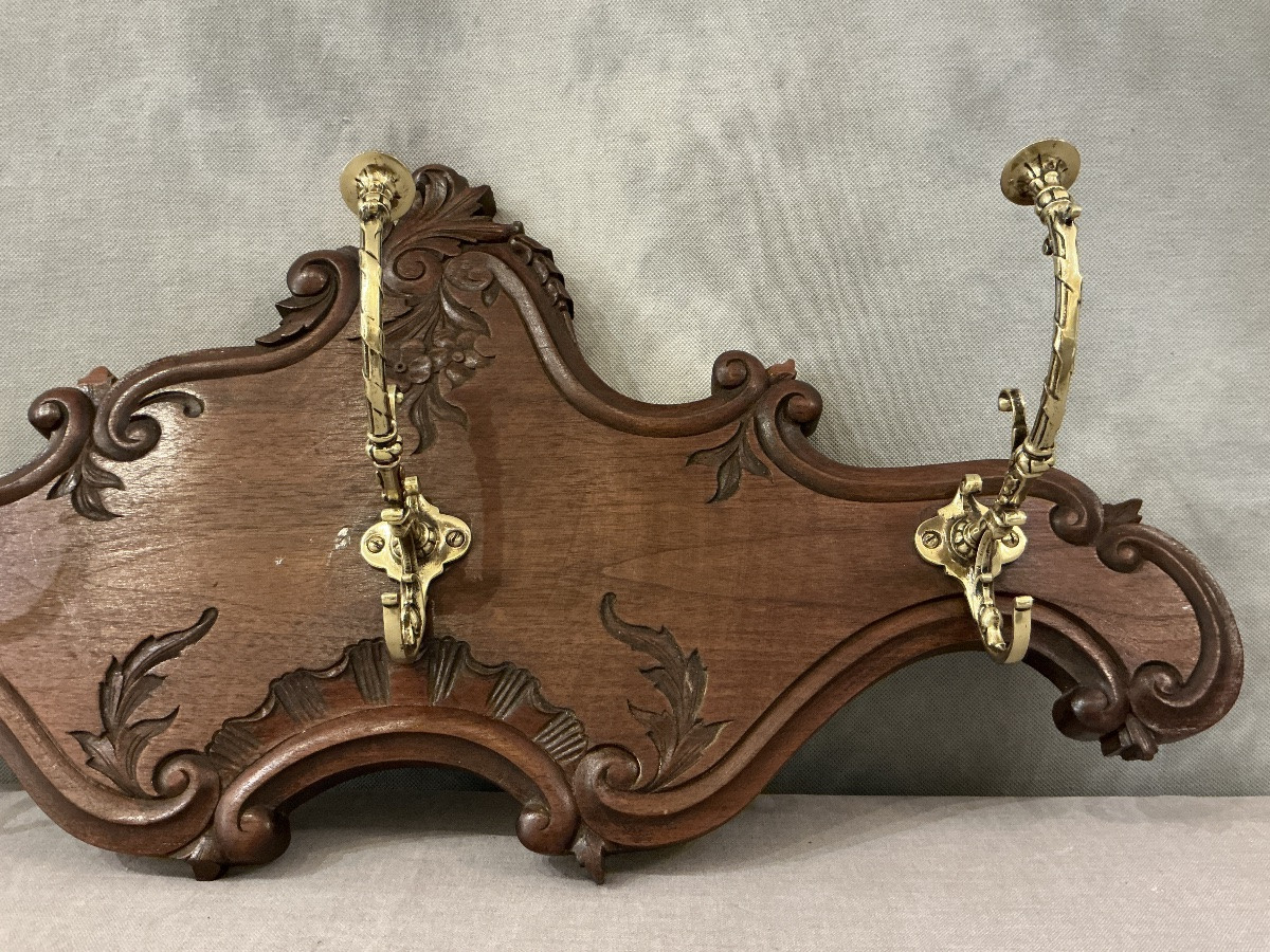 Coat Rack, Wooden Hooks From The Late 19th Century In Bronze. -photo-3