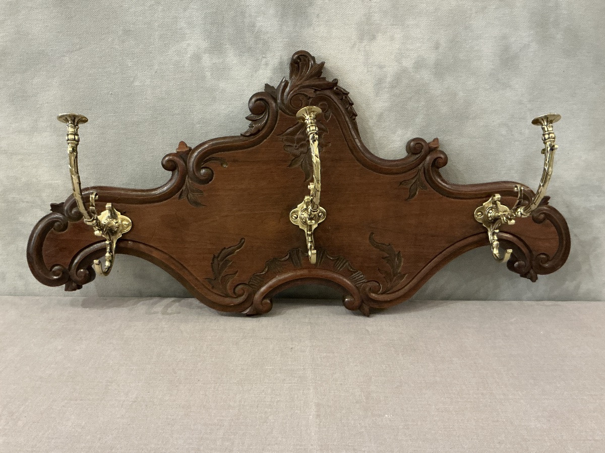 Coat Rack, Wooden Hooks From The Late 19th Century In Bronze. -photo-4