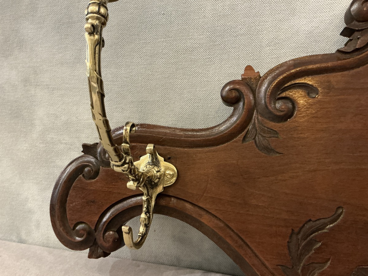 Coat Rack, Wooden Hooks From The Late 19th Century In Bronze. -photo-2