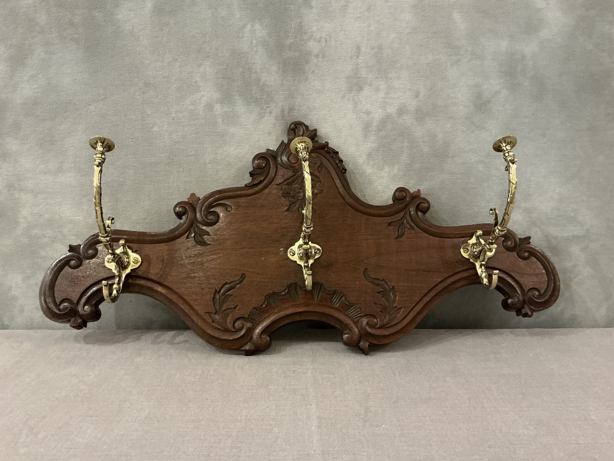 Coat Rack, Wooden Hooks From The Late 19th Century In Bronze. 