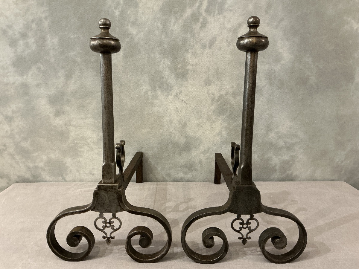 Chenets en fer rustique d’époque fin 18 ème -photo-1