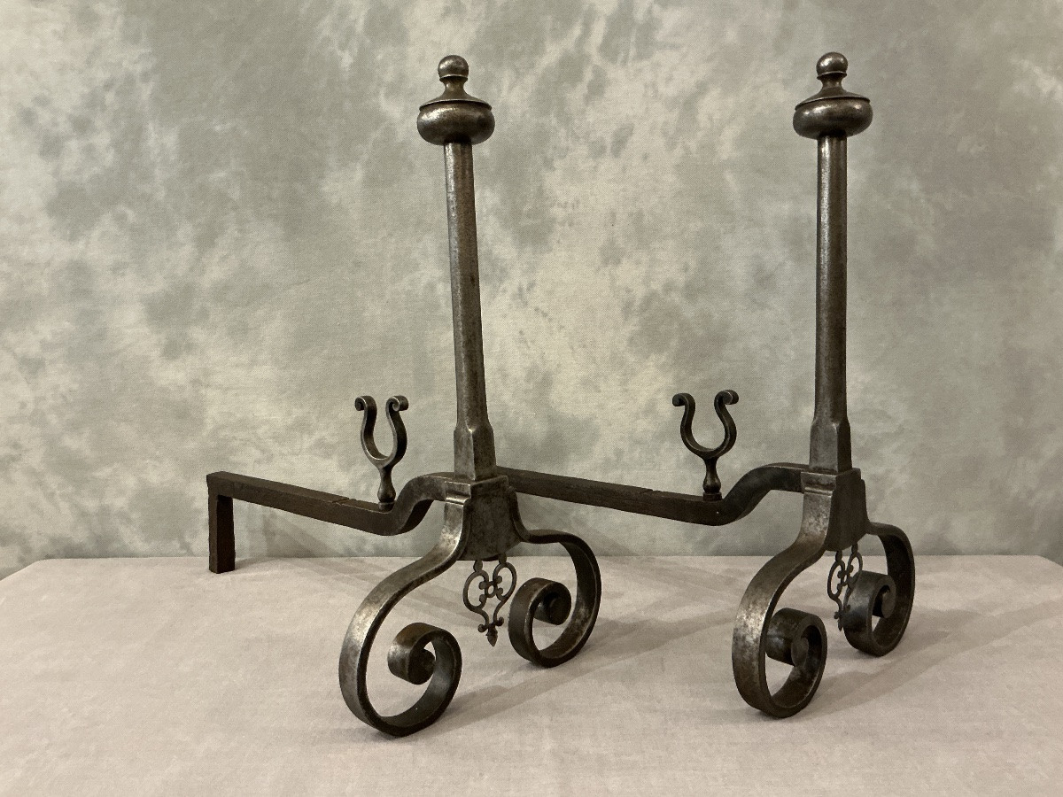 Chenets en fer rustique d’époque fin 18 ème -photo-3