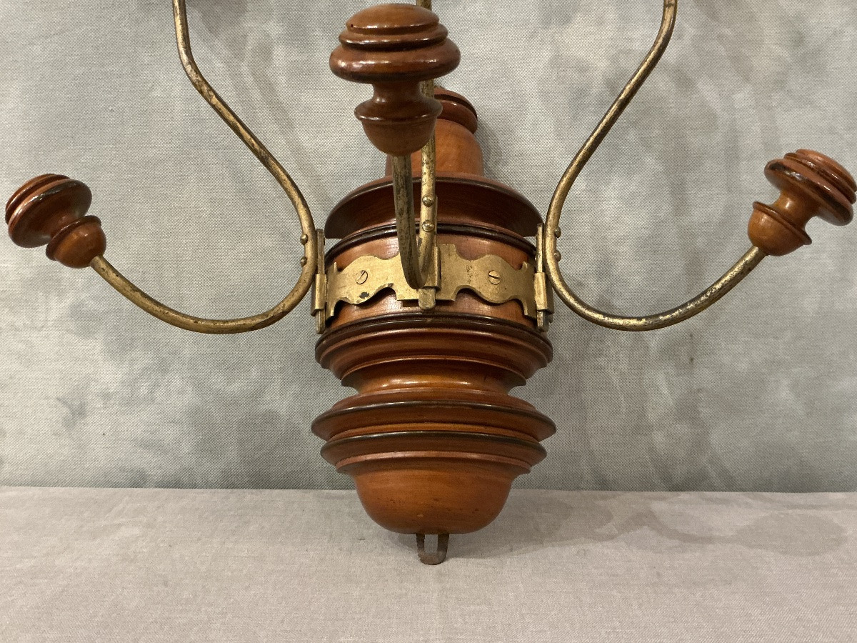 Coat Rack, Three Wooden And Gilded Iron Hooks, Circa 1900 -photo-5