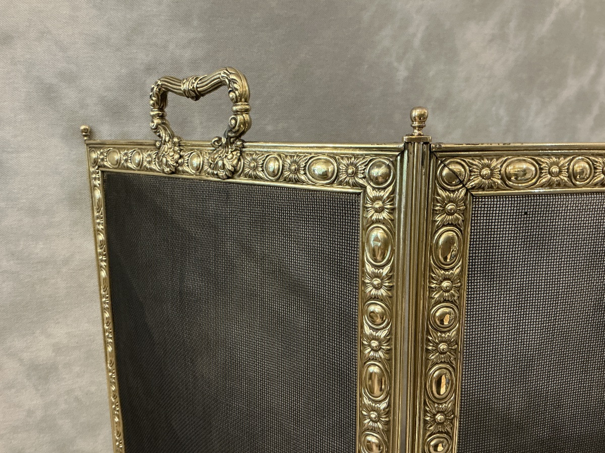 Pare feu de cheminée ancien en laiton pressé d’époque 19 ème -photo-4