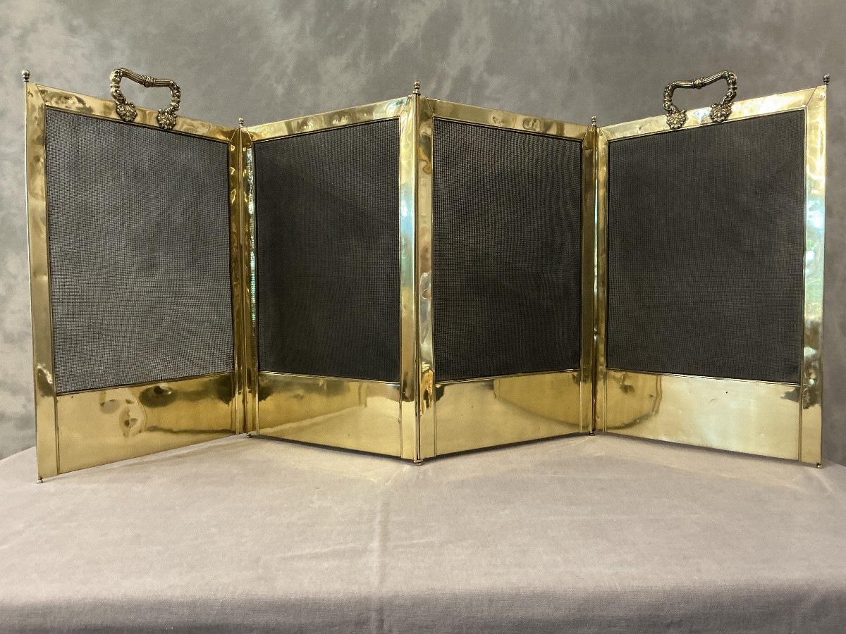 Pare feu de cheminée ancien en laiton pressé d’époque 19 ème -photo-4