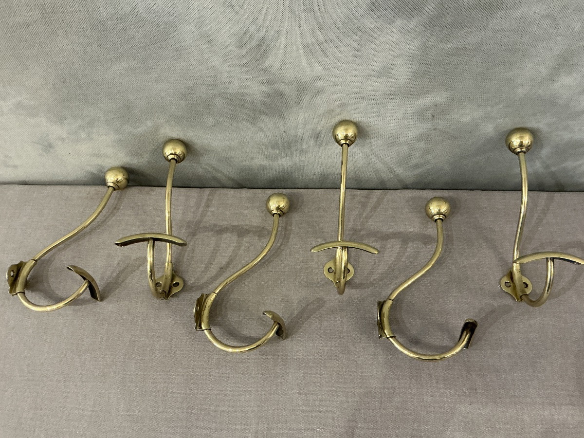 Ensemble 6 portes manteaux, patères en laiton d’époque 19 ème Louis Philippe -photo-3