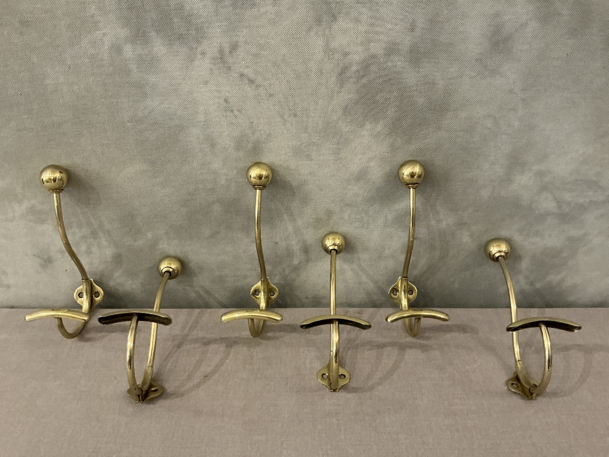 Ensemble 6 portes manteaux, patères en laiton d’époque 19 ème Louis Philippe -photo-4