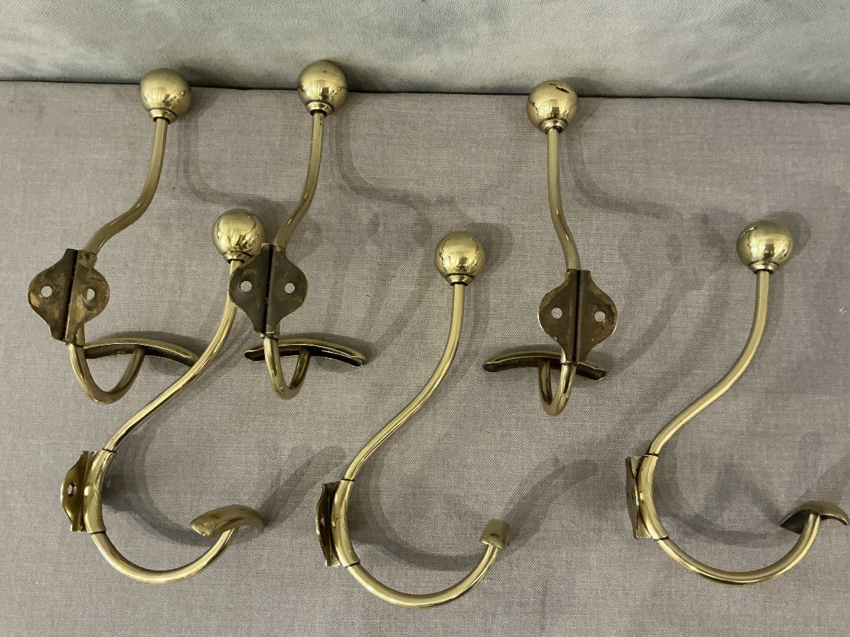 Ensemble 6 portes manteaux, patères en laiton d’époque 19 ème Louis Philippe -photo-2