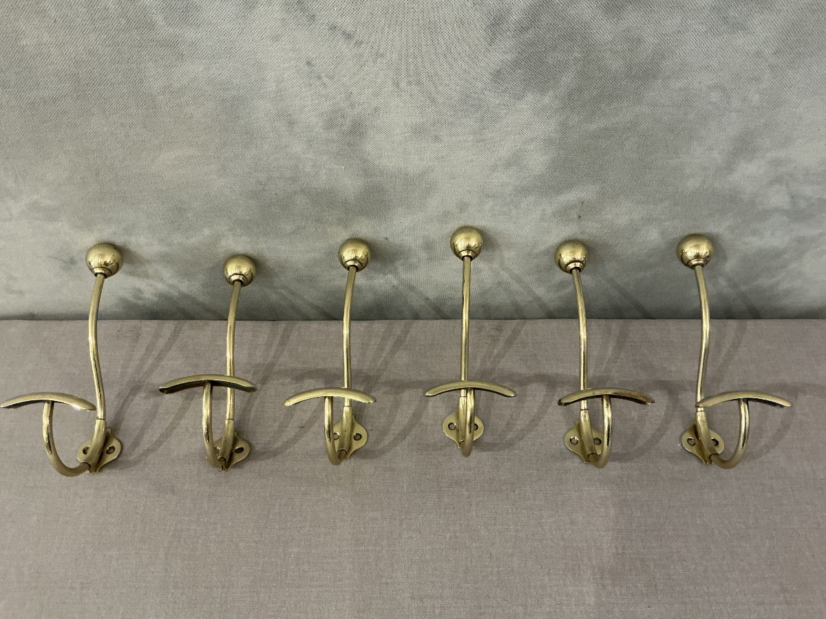 Ensemble 6 portes manteaux, patères en laiton d’époque 19 ème Louis Philippe 