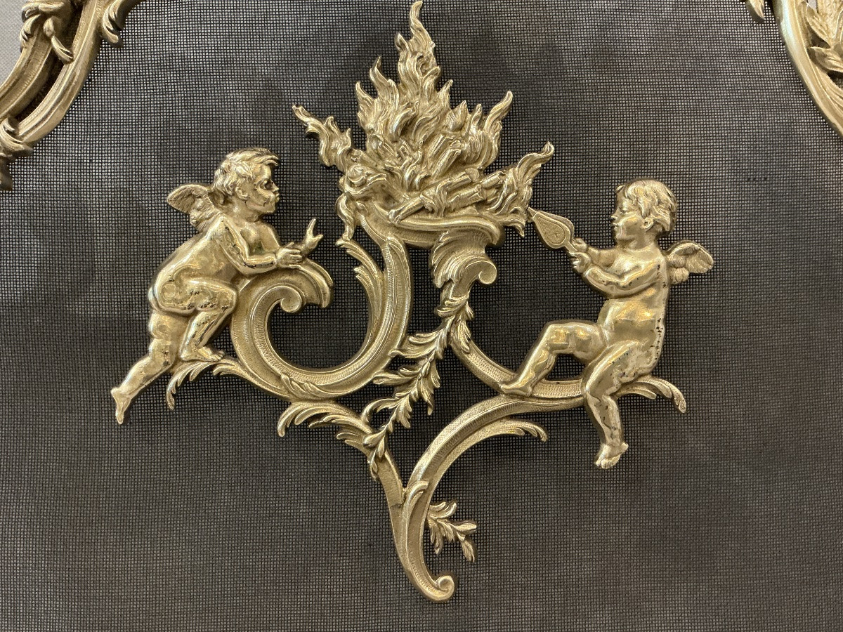 Écran de cheminée ancien en bronze d’époque 19 ème -photo-2