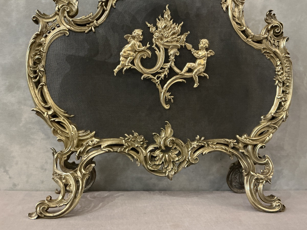 Écran de cheminée ancien en bronze d’époque 19 ème -photo-4