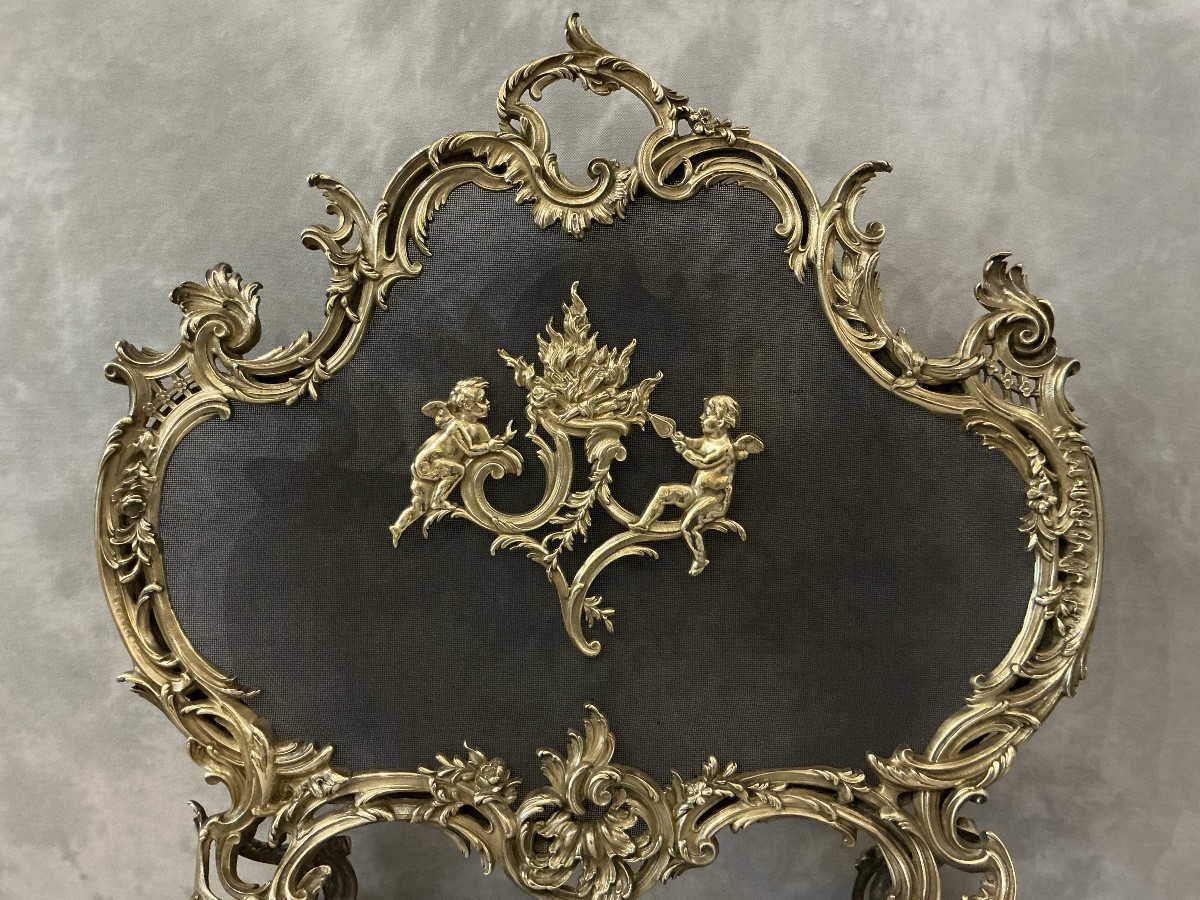 Écran de cheminée ancien en bronze d’époque 19 ème -photo-1