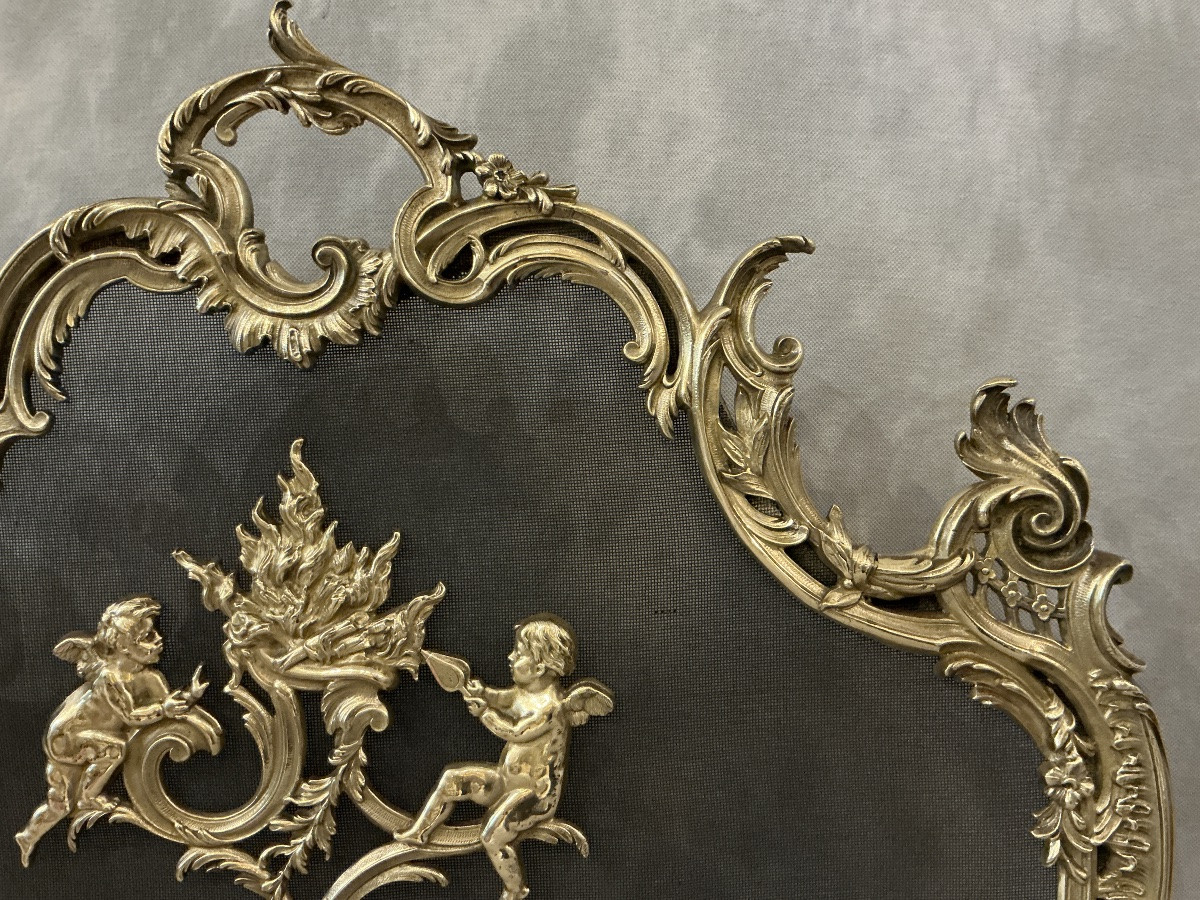 Écran de cheminée ancien en bronze d’époque 19 ème -photo-2