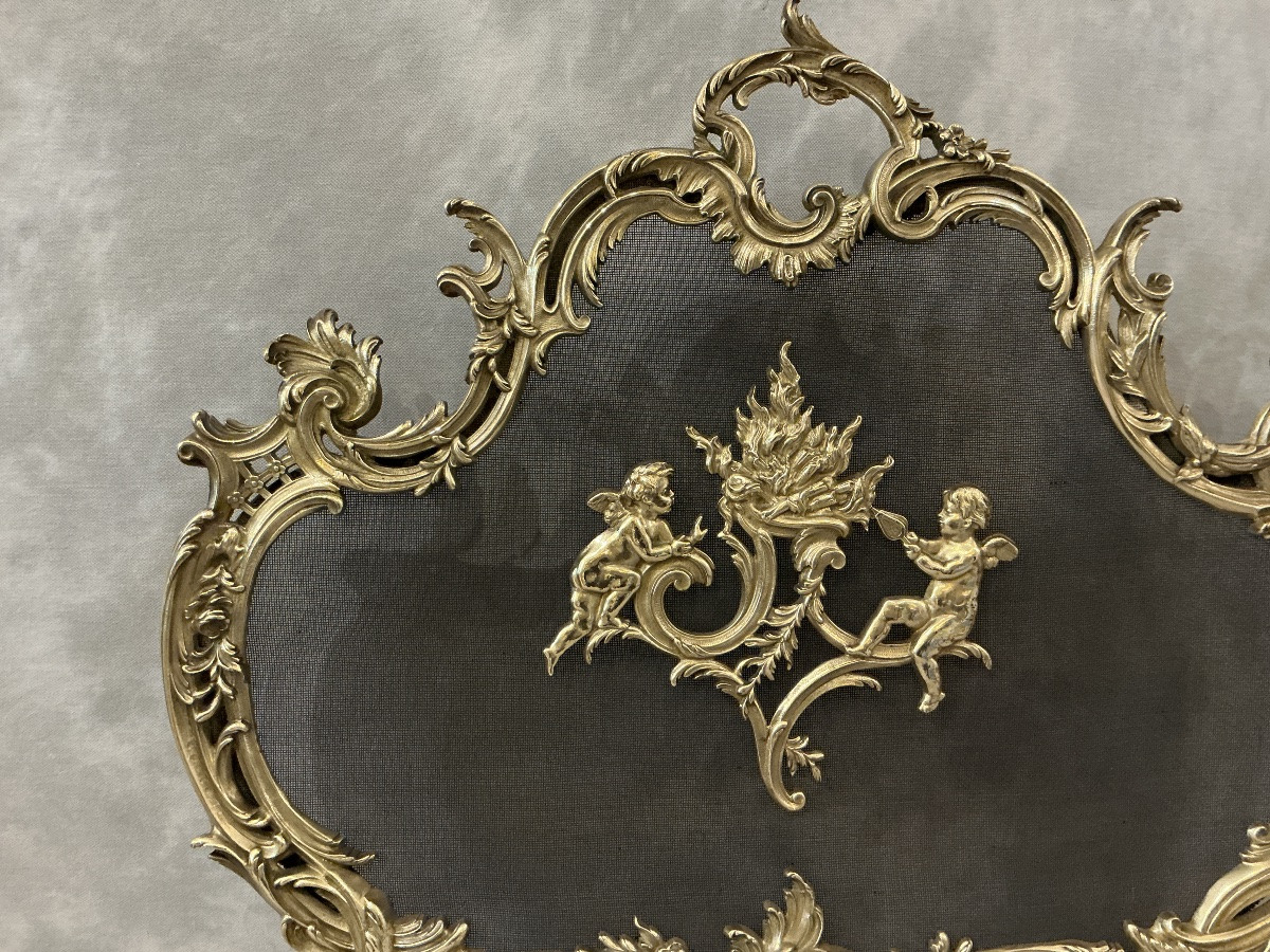 Écran de cheminée ancien en bronze d’époque 19 ème -photo-3