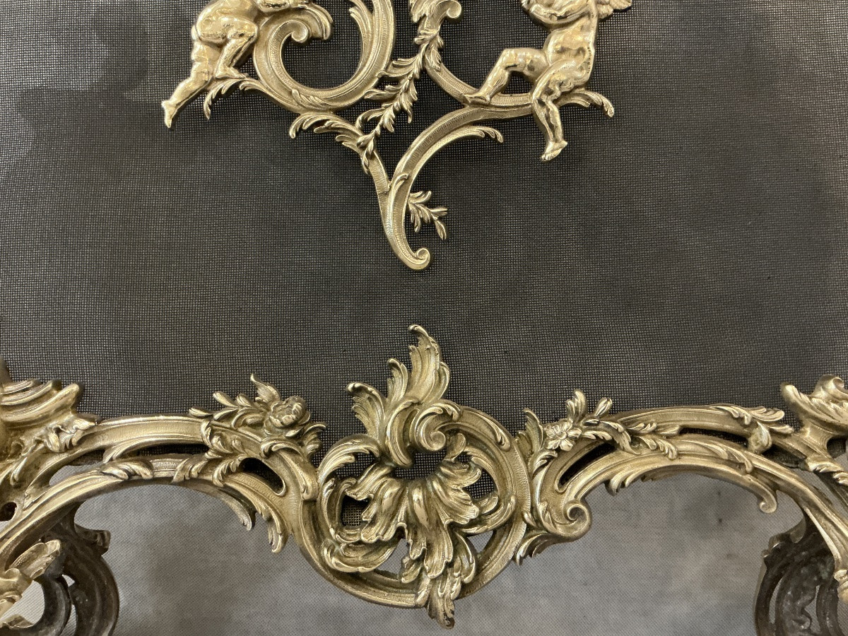Écran de cheminée ancien en bronze d’époque 19 ème -photo-4
