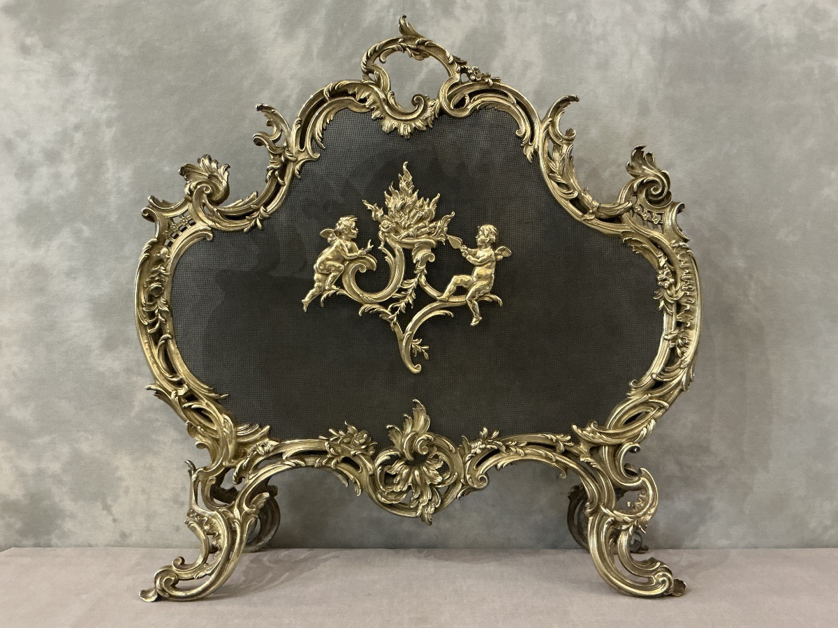 Écran de cheminée ancien en bronze d’époque 19 ème 