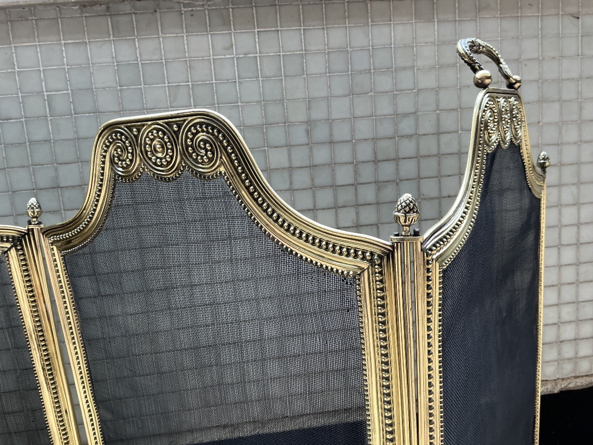Large Antique Brass Fireplace Screen Dating From The 19th Century In The Louis XVI Style -photo-2