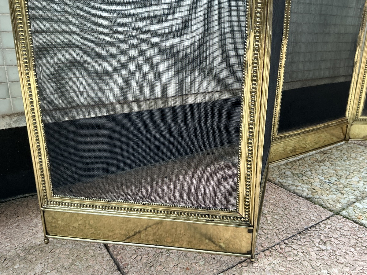 Large Antique Brass Fireplace Screen Dating From The 19th Century In The Louis XVI Style -photo-3