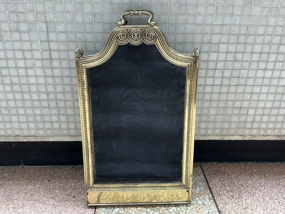 Large Antique Brass Fireplace Screen Dating From The 19th Century In The Louis XVI Style -photo-4