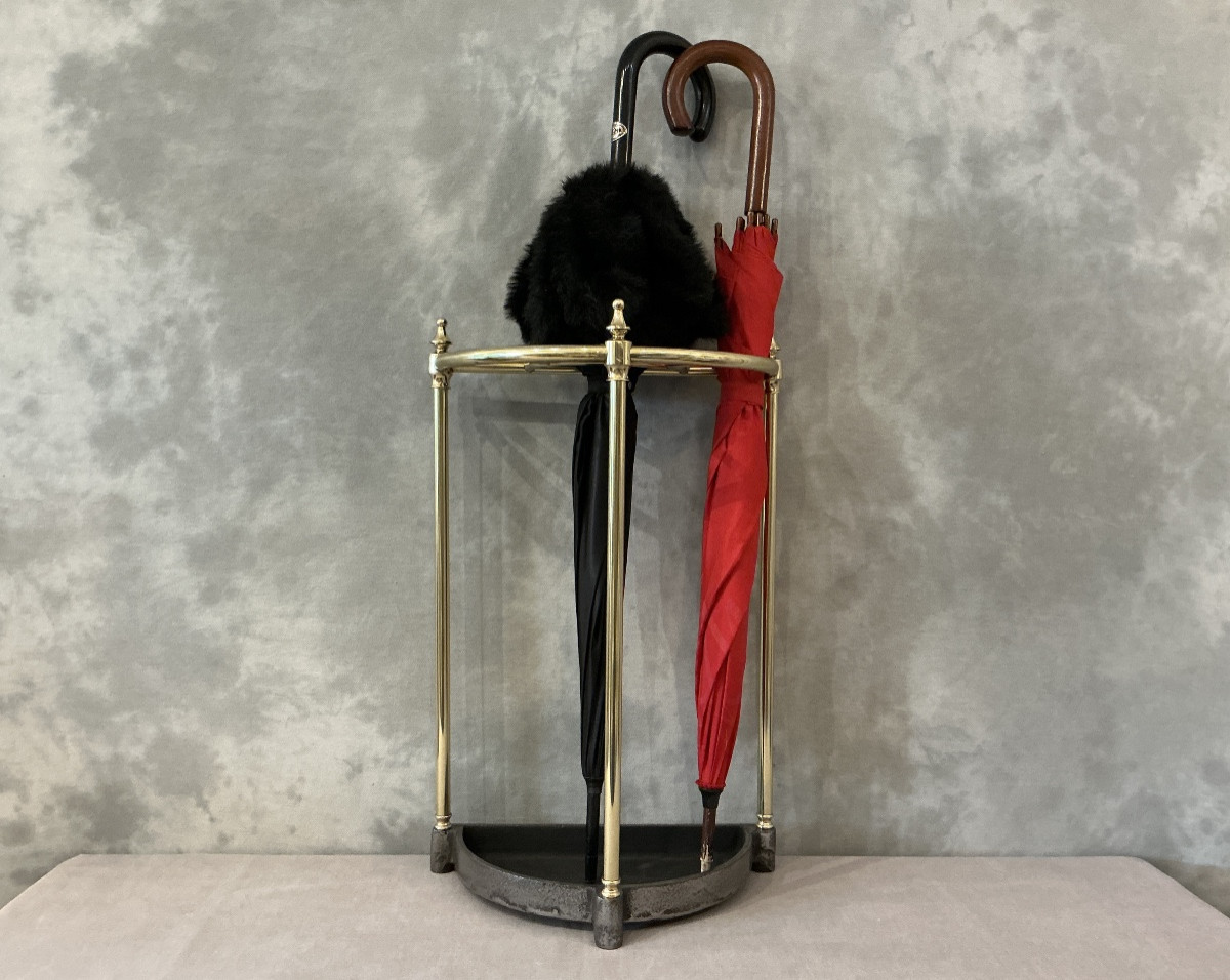 Porte parapluies ancien en laiton en demie-cercle d’époque fin 19 ème 