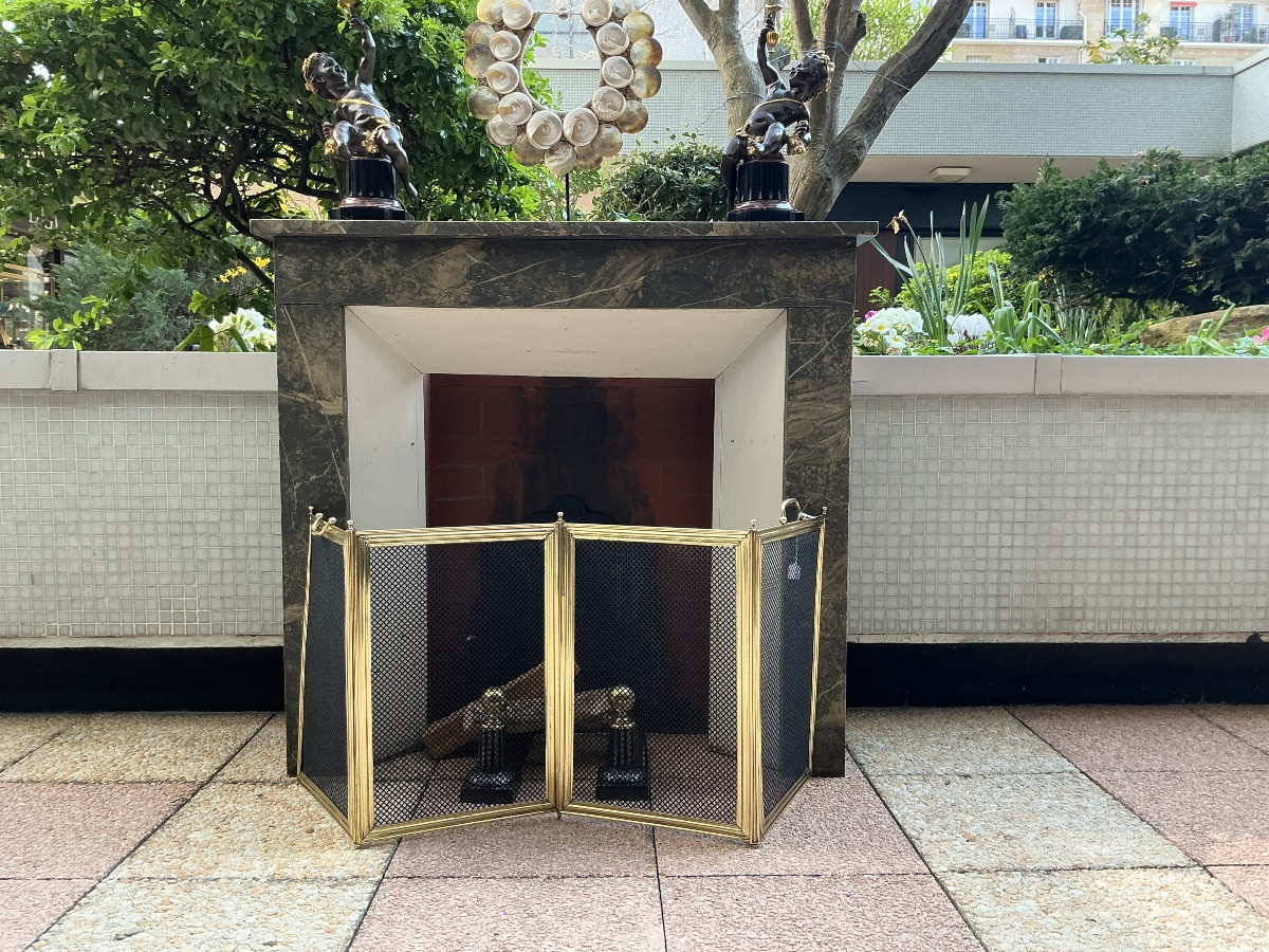 Cheminée décorative en bois peint façon faux marbre d’époque fin 19 ème -photo-2