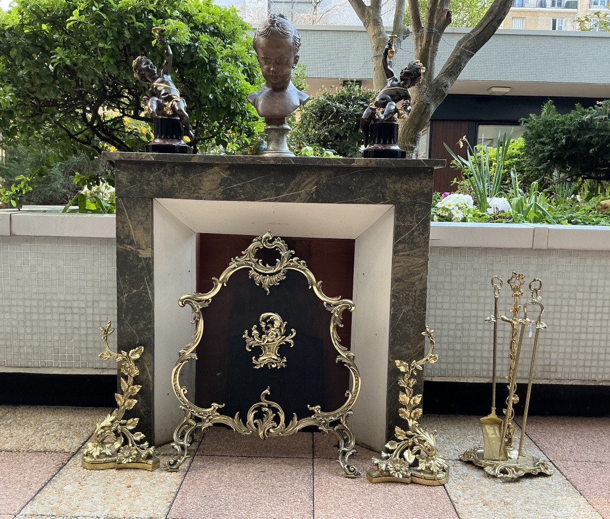 Cheminée décorative en bois peint façon faux marbre d’époque fin 19 ème -photo-3